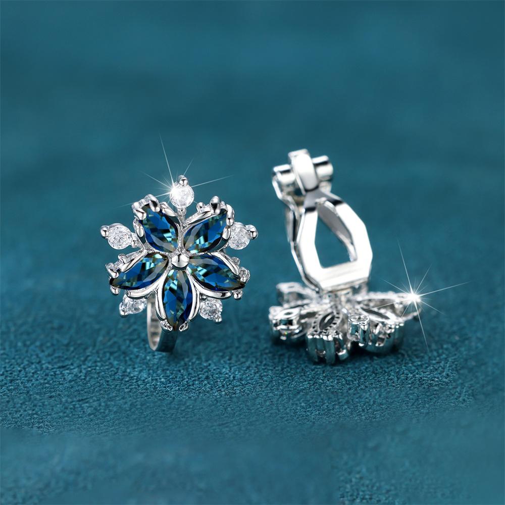 

Luxury Female Small Red Zircon Stone Clip Earrings Charm Silver Color Wedding Jewelry For Women синий