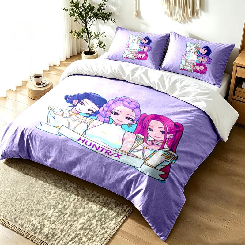 Kpop Demon Hunters 3pc Duvet Cover Set Simple Modern Bedding Set Wrinkle Resistant Soft Fabric All Season Use a Perfect Gift
