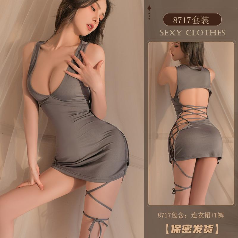 Erotic underwear, sexy and hot, cut-out seductive, side-slit, tie, pajamas, uniforms, nightclub clothes for women 8717