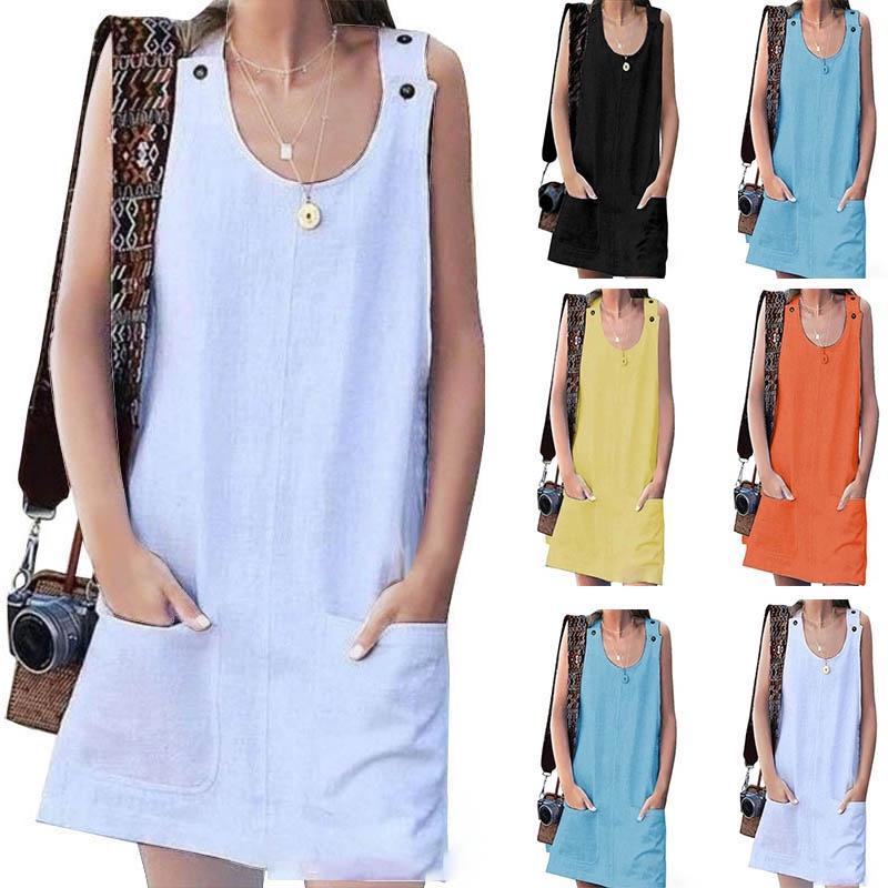 Sexy Women V Neck Sleeveless Pocket Blouse Shirt  Evening Party Beach Mini Dress