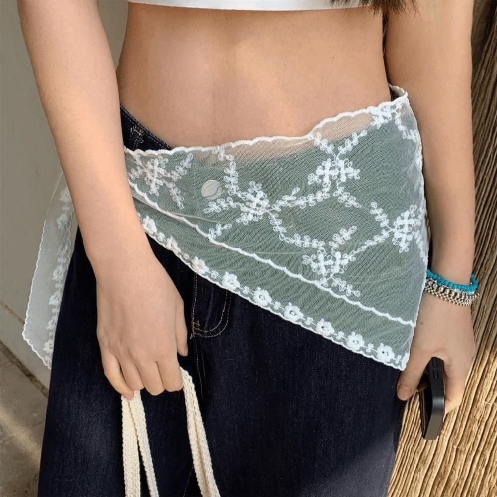 Layered Design Korean Lace Apron White Belted Overlap Scarf Niche Lace Triangle Belt  Photography