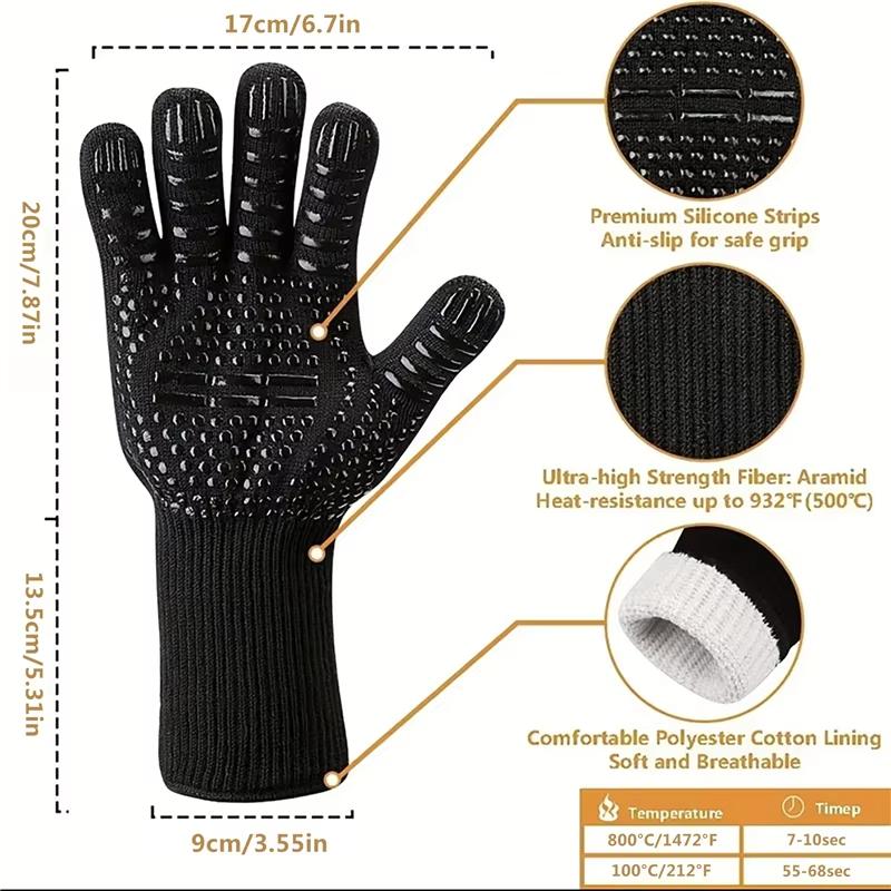 1Pc Bbq Gloves High Temperature Resistance Oven Mitts 500 800 Degrees Fireproof Barbecue Heat Insulation Microwave Gloves