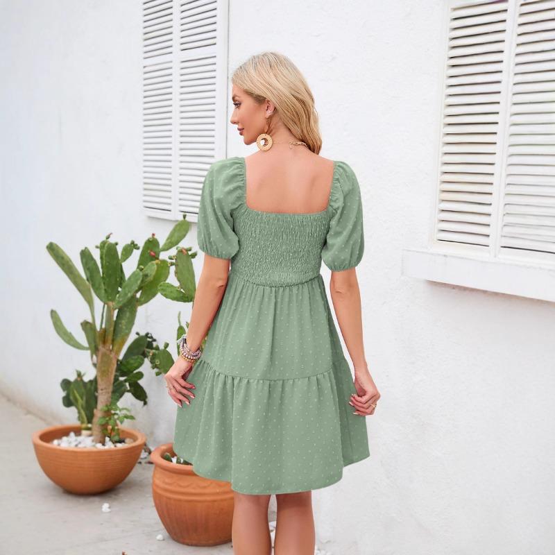

Square Neck Drawstring Cute New Summer Sweater Ball Dresses XXL зелений
