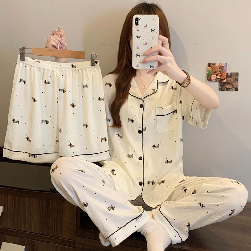 Cloud Cotton Cartoon Pony Pajamas: Women's 2026 Summer Three-Piece Set, Short Sleeve, Fun & Cute Homewear
