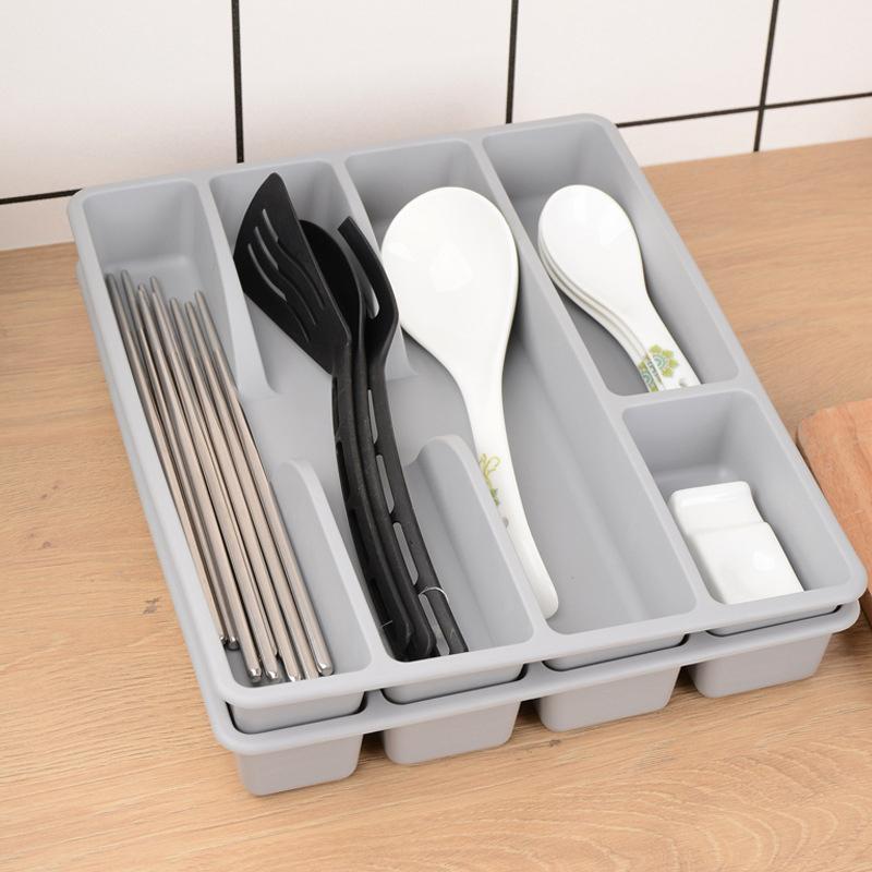 Organizér na příbory do kuchyňské zásuvky Stojan na stříbro Dělicí box na náčiní Plastový tác na uložení příborů Domácí Restaurace Zásoby