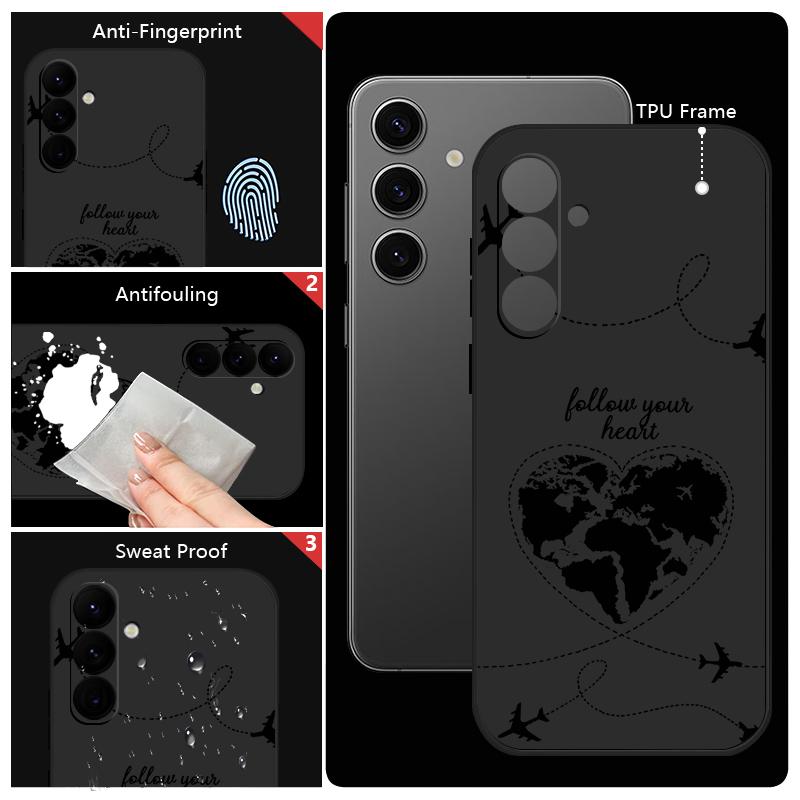 S25 FE Case Airplane Heart Map Print Cover For Samsung Galaxy S26 S25 Ultra S24 Plus S23 S22 S21 FE A14 A34 A54 A15 A25 A35 A55 A16 A26 A36 A56 A17 5G