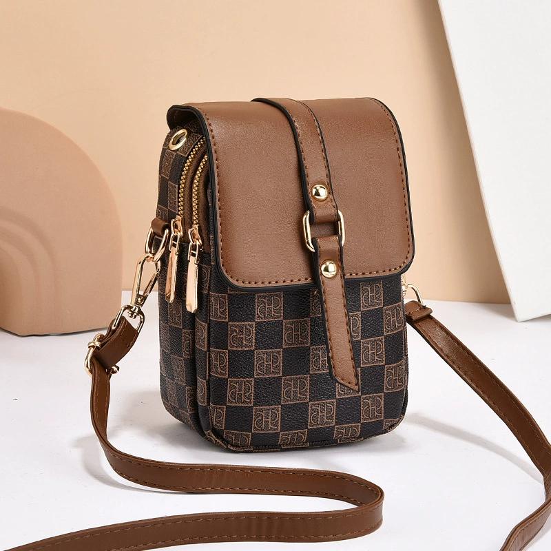 Women Mini Crossbody Phone Bag Flap Vintage Monogram PU Leather Double Zip Small Shoulder Bag with Adjustable Strap High Quality