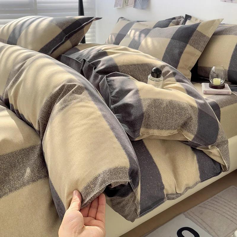 Skin-Friendly Twill Fabric Bed Sheet Four Piece Set Ab Double-Sided Color Blocking Bedding Sets Flower Printed Quilt Cover