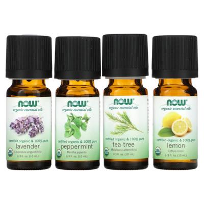 NOW Foods, Let It Be Organically, Kit de uleiuri esențiale organice, 4 sticle, 1/3 fl oz (10 ml) Fiecare