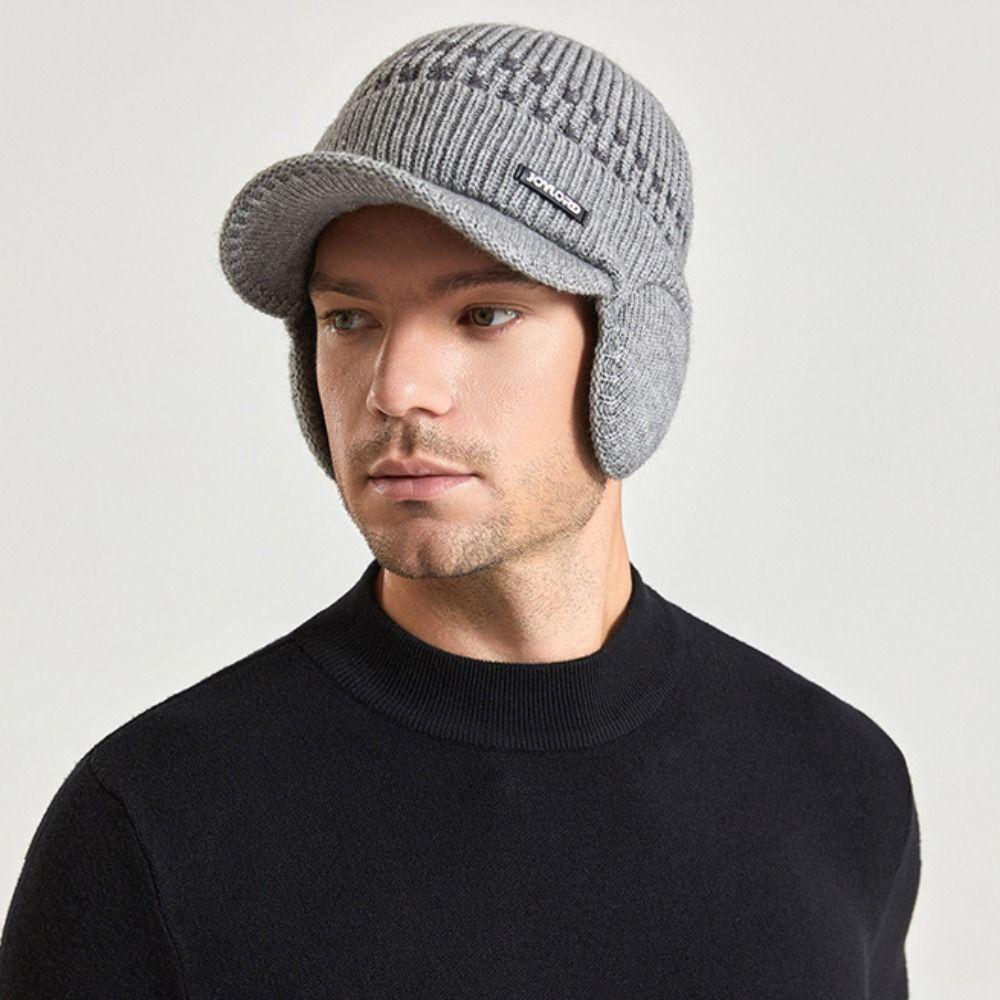 Coldproof Ear Protection Wool Cap Solid Color Knitted Skullies Fashion Pullover Hat  Winter