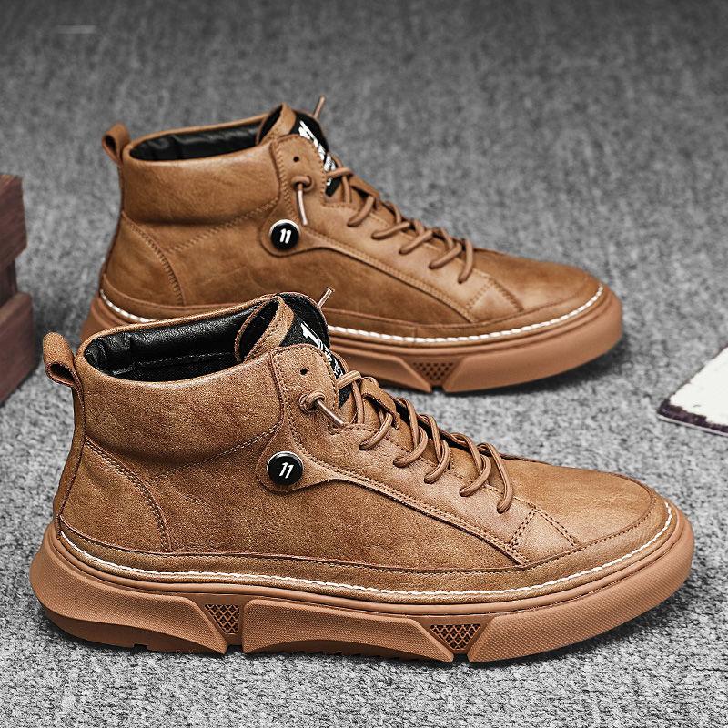 2024 Winter New Men's High Top Men's Shoes Black Shoes Boots Work Clothes Pure Black Tide Boots Men British Style Boots Men