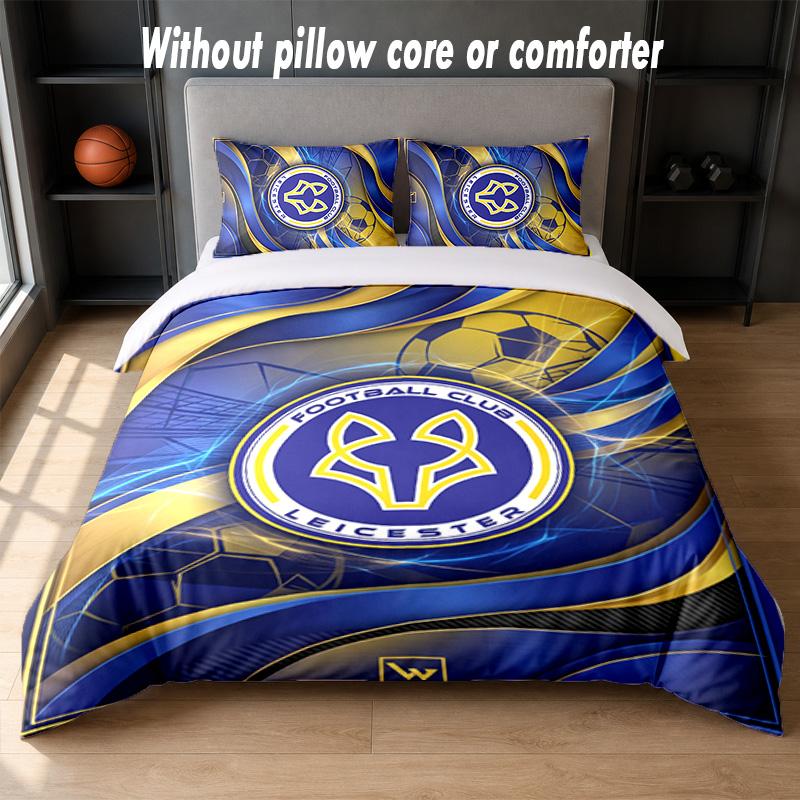 Leicester City Football Design Bed Bedding Set 1 Duvet Cover + 2 Pillowcases Soft Breathable Household Bed Linens