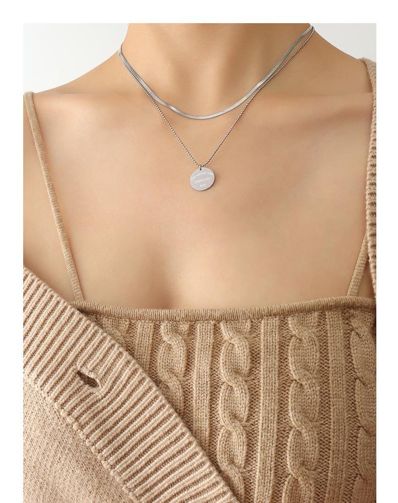 Versatile European American Temperament Hoodie Necklace: English Letter Pendant Double-Layer Gold-Plated Titanium Steel Chain.