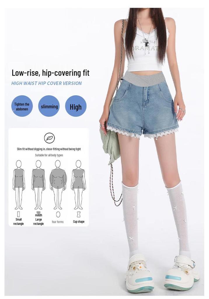 Women's Plus Size Lace Denim Maternity Shorts - Summer 2026 A-line Loose Fit