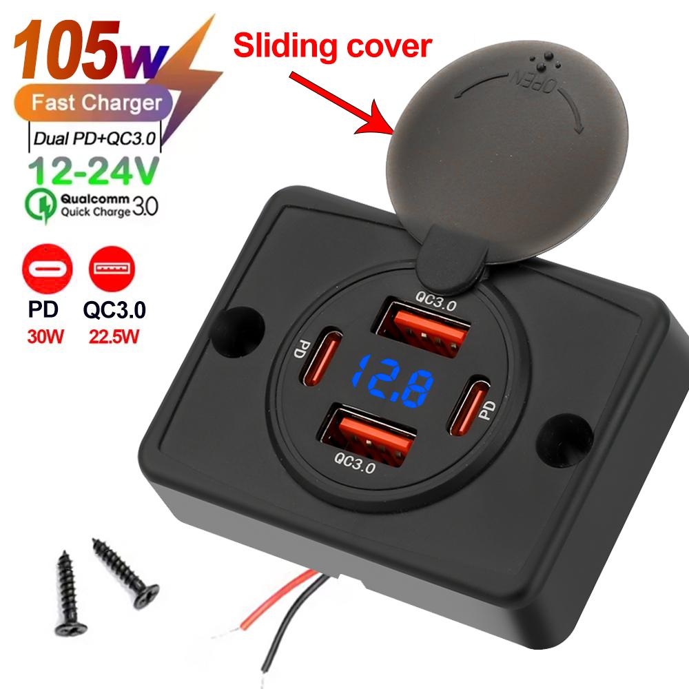2-4 Ports USB Outlet QC 22.5W PD 30W Type-C Quick Charge & QC3.0 Panel Wall Mount Charger Adapter for Bus ATV Truck