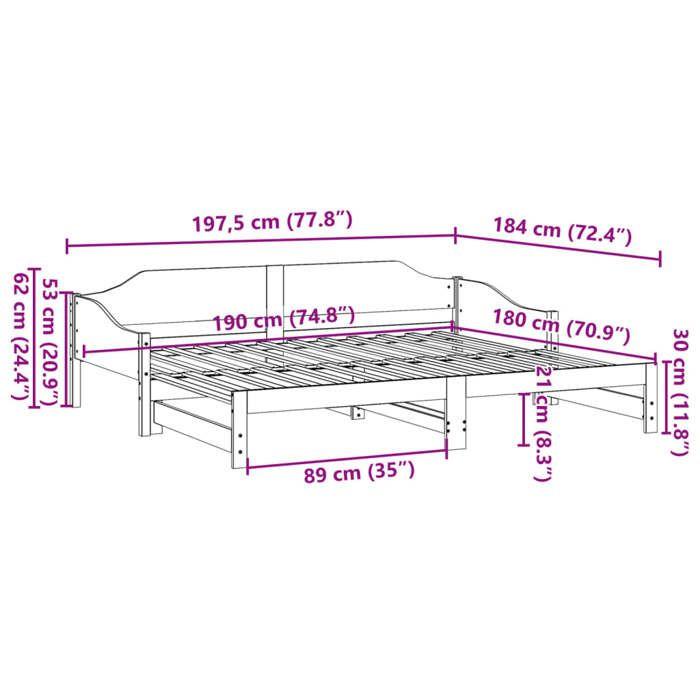 VidaXL Lit de jour avec lit gigogne blanc 90x190 cm bois de pin massif, canapé-lit, lit d'invité, lit de jour en bois, lit 850909