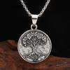 Collar Colgante Antiguo Vikingo Nórdico Árbol de la Vida Colgante Redondo Retro Tarjeta Joyería