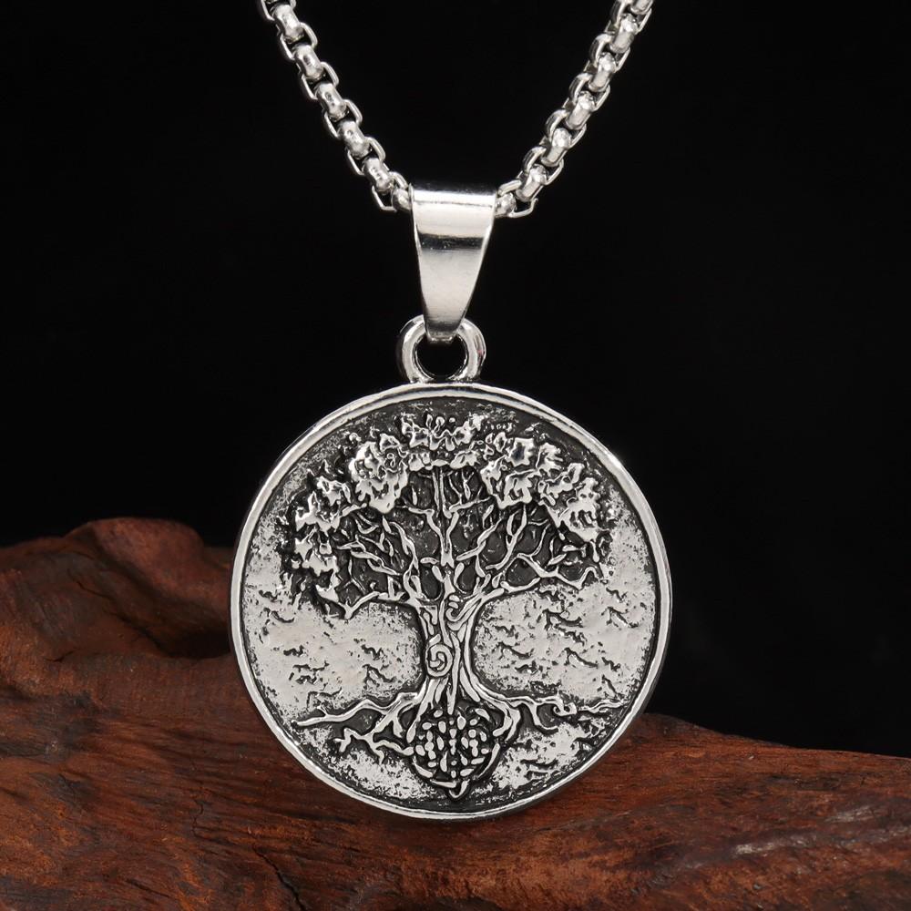 Collar Colgante Antiguo Vikingo Nórdico Árbol de la Vida Colgante Redondo Retro Tarjeta Joyería