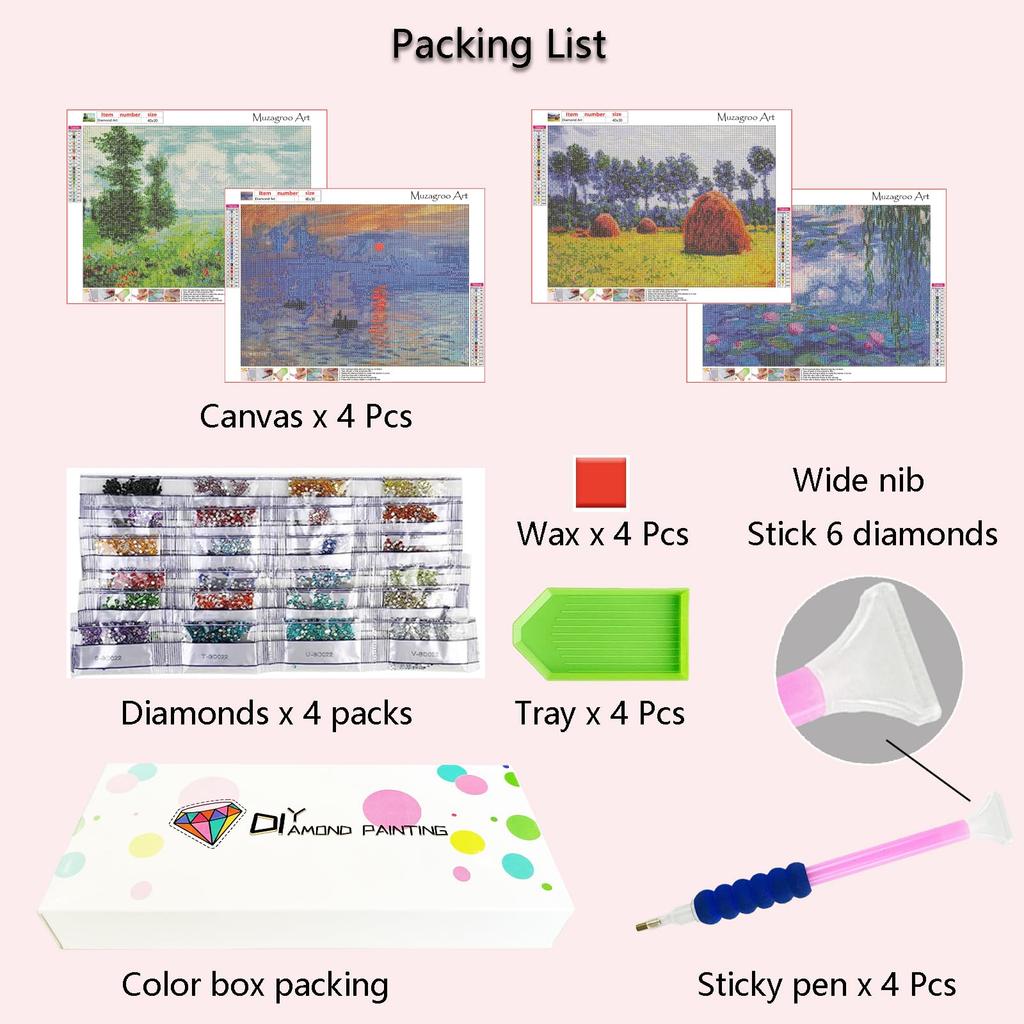 Muzagroo Art DIY Diamond Painting Kit for 5D Diamond Art Kit for Diamond Painting by Monet Diamond Arts and Crafts for Living Wall Art Set Adults,
