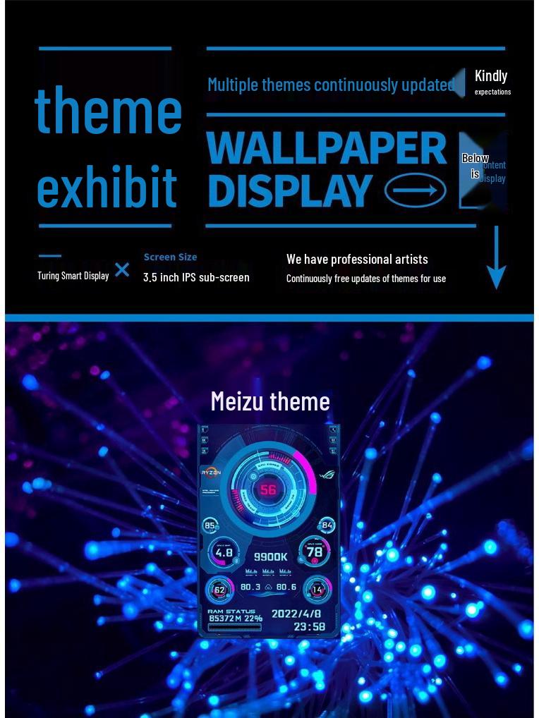 3,5" IPS USB-Display: Temperaturüberwachung, Speicherdatum, Kostenloses AIDA64, Einstellbare Helligkeit, Metalllünette.