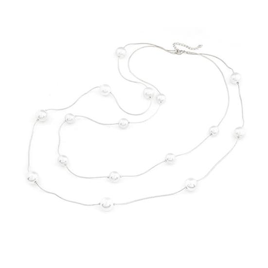 

Женская мода двойной слой сплава искусственный жемчуг декор свитер длинная цепочка ожерелье серебряный