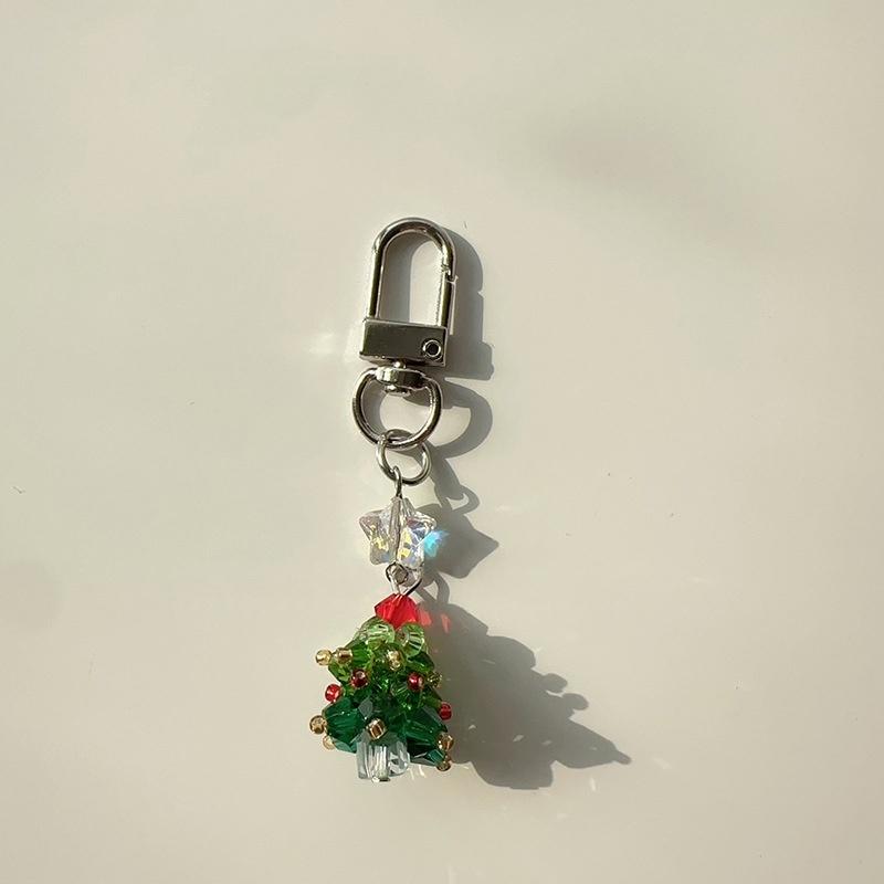 Cute Christmas Mobile Phone Straps Bead Christmas Tree Keychain Lanyard Bag Pendant Decoration Year Gift