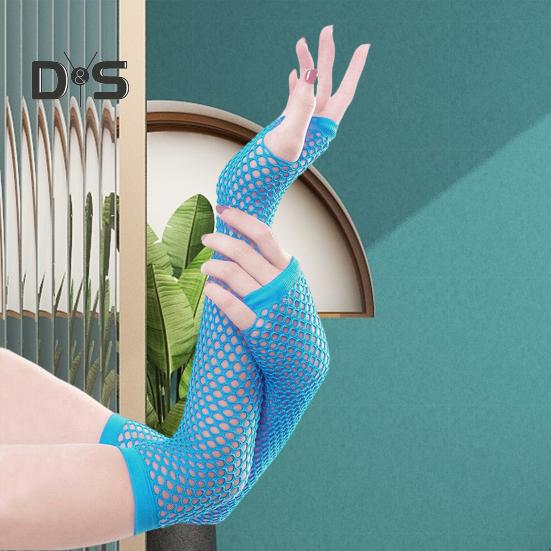 1 Pair Performance Gloves Hollow Out Fishnet Thin High Elasticity Fingerless Thin See-through Cosplay Club Party Festivals Gloves