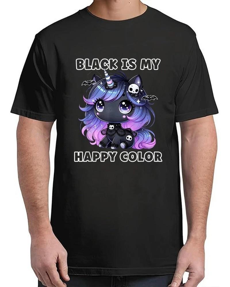 Черный — мой счастливый цвет Готический Единорог Эмо Винтаж Взрослый S-4XL Футболка Унисекс Футболка L