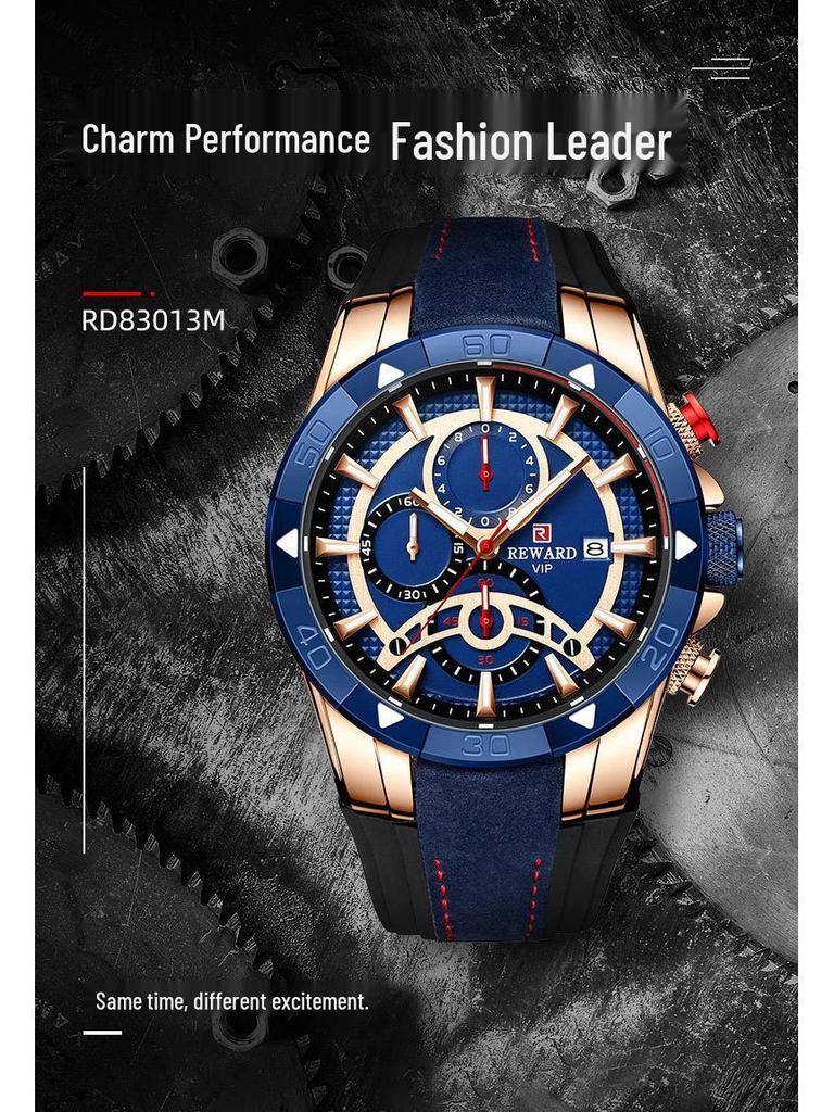 Herren-Chronographuhr - Wasserdicht, Leuchtend, Farbblockiertes Silikonarmband, Sportliches Design