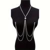 A Silvery Stainless Steel Body Chain With A Sexy Nipple Ring And Chain, A Fake Nipple Ring, Ladies' Jewelry.