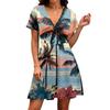 Women's Casual Summer Dress Hawaiian Print Short Sleeve V Neck Beachwear Lightweight Loose Fit Mini Dress for Daily Wear