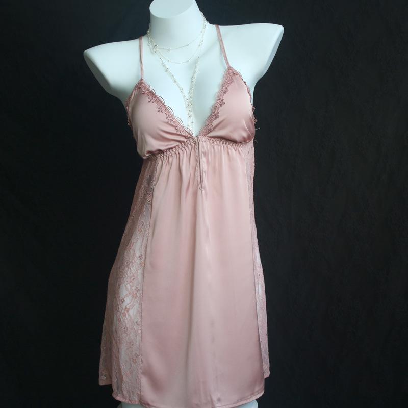 Lace Trim Padded Strappy Nightgown - Women's Spring/Summer/Autumn Collection, Front Button, Sexy & Elegant Style