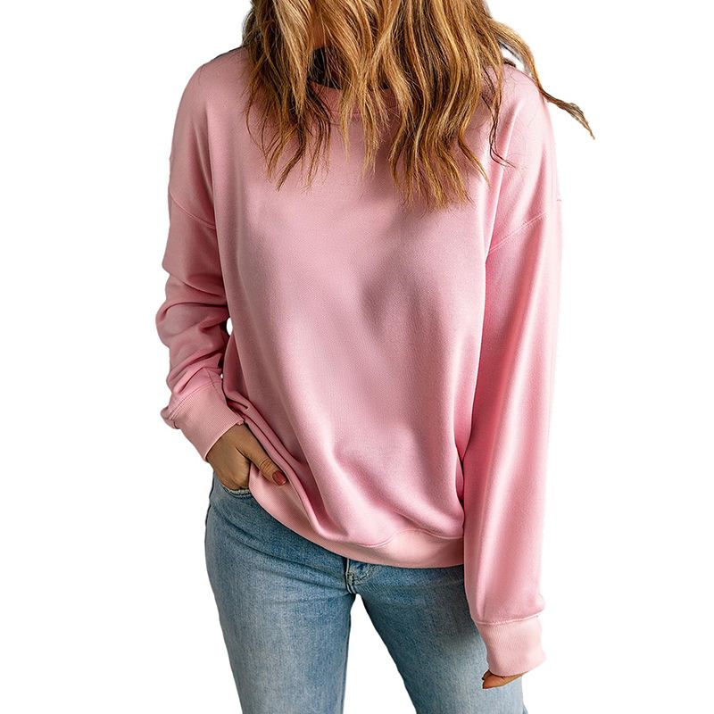 American Leisure Loose Easiest for Match Long Sleeves Bottoming Shirt for Women 2025 Fall New Arrival Pure Color Crew Neck Pullover Sweatshirt Women
