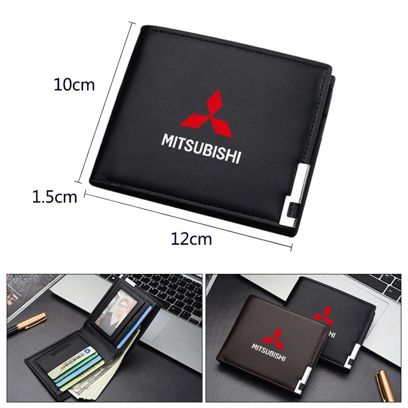 Leather Car Logo Short Wallet Men Card Storage Bag For Mitsubishi Outlander 3 ASX L200 Pajero Ralliart Lancer 9 EX Mirage Pajero