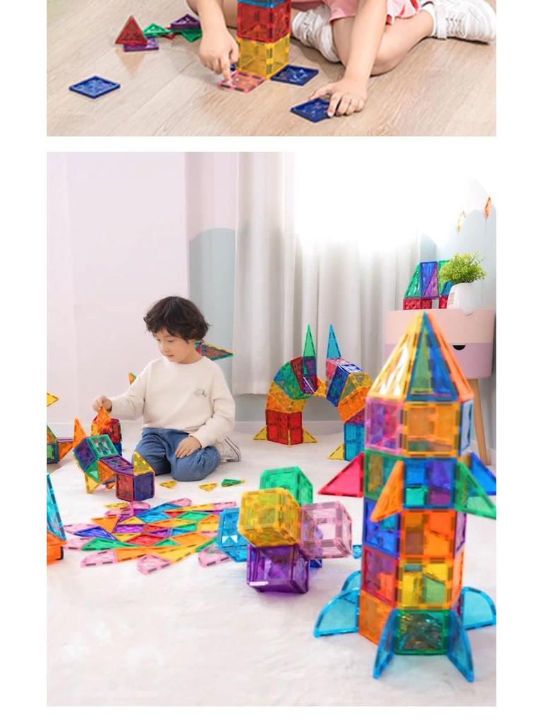 Prism Style Stained Glass Magnetic Tiles - Educational Building Blocks for Children