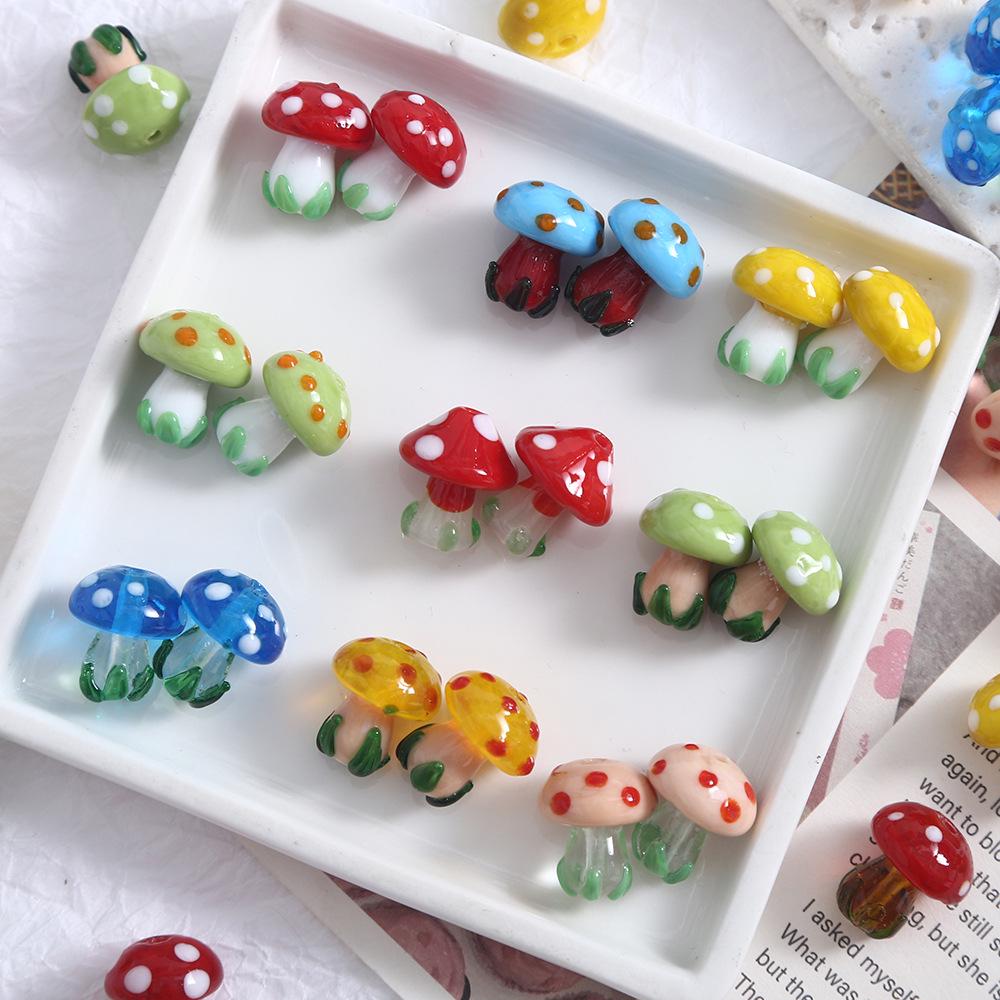 Hand-Painted Mushroom Glass Beads for DIY Jewelry: Necklace, Earrings, Bracelet Crafting Material