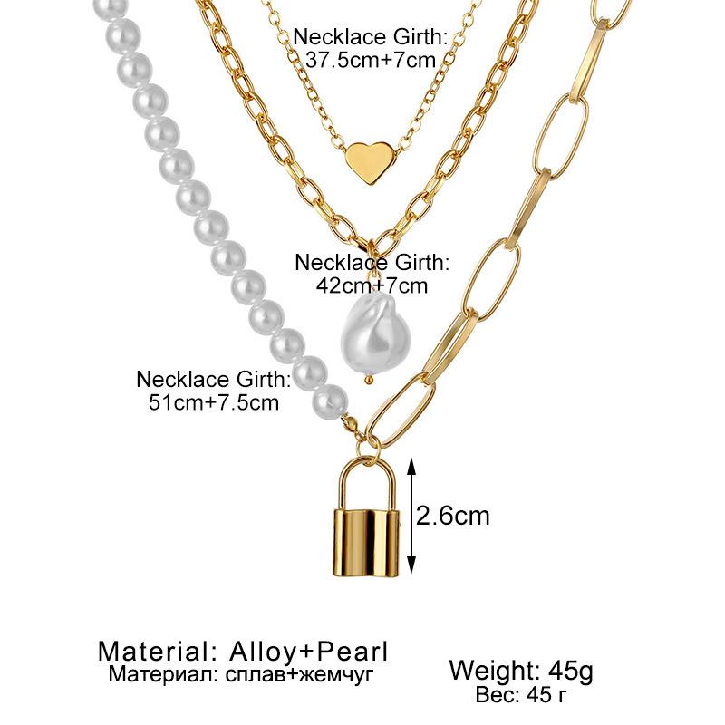 Multi-layer Necklace Female, Creative Retro Simple Octagram Lock Pendant Thick Chain Necklace