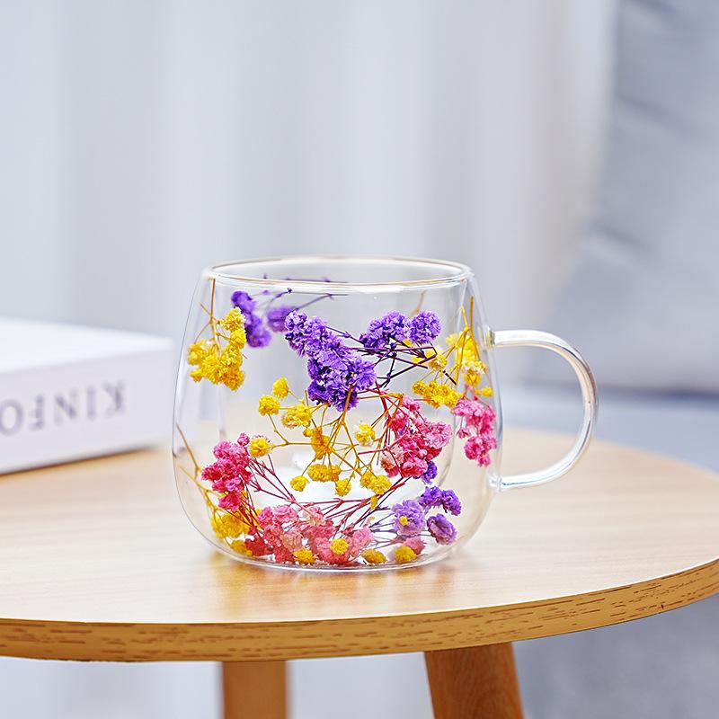 Dried Flower Hot Coffee Cups for Hot Drinks Tea 250ml Cofee Cup Borosilicate Glass Vasos Para Cafe Office Beverage Mug
