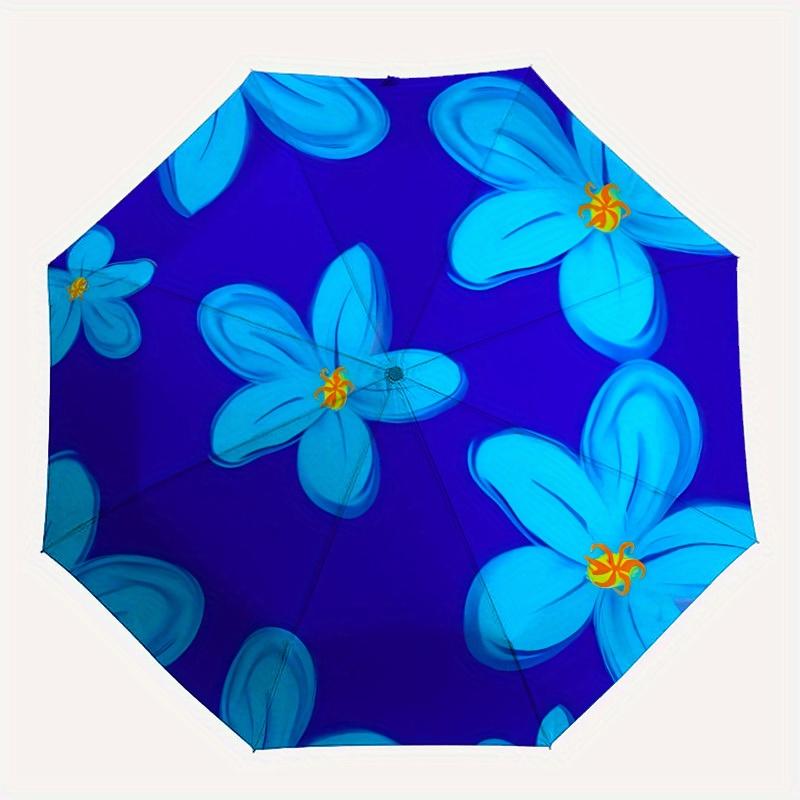 

1pc Blue Flower PatternAutomatic Open/close, All-Season Portable Folding Umbrella for Friends, Travel, Everyday, Events - Compact Parasol, O