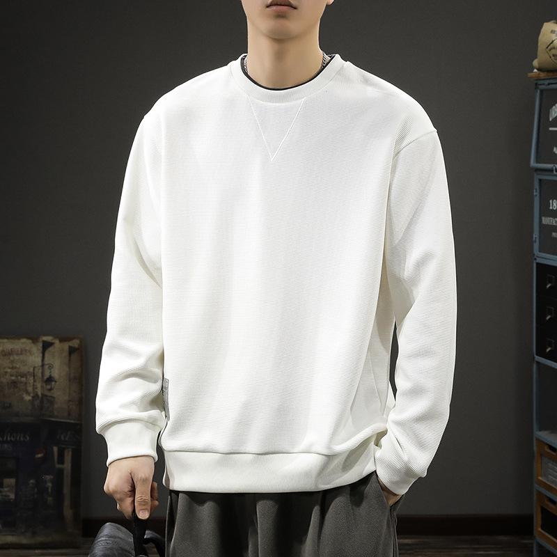 Jarní Americký Retro Pánský Svetr s Kulatým Výstřihem Volný Trend Raně Jarní Chuligánský Pohledný Dlouhý Rukáv Jednoduchá Jednobarevná Mikina