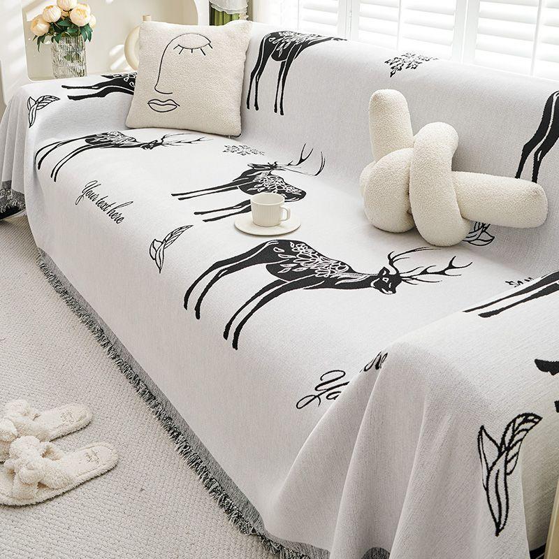 Sofa Chenille Four Seasons Universal Double-Sided Available Deer Nordic Minimalist Cushion Armrest Backrest Integrated Full Cover Towel Cloth