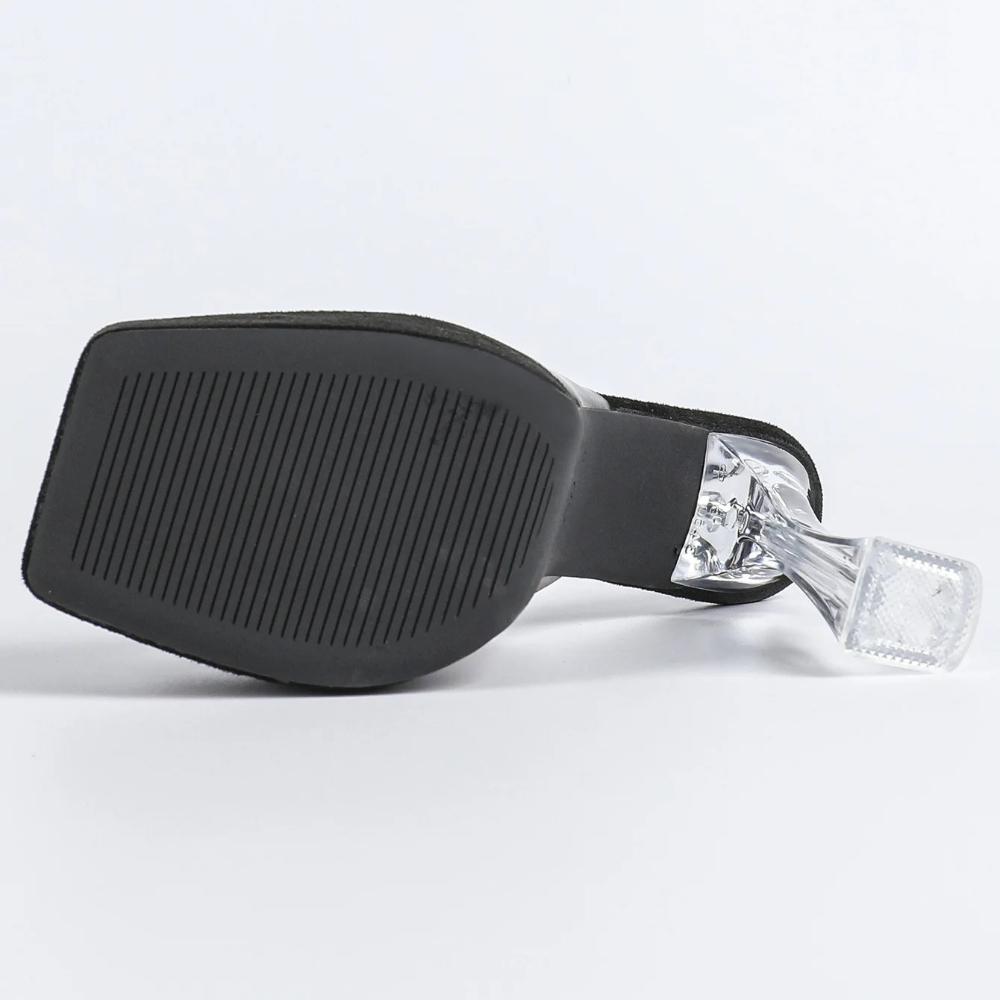 MCLUBGIRL  Crystal Thick Heel Square Transparent Word With High Heel Cool Slippers Skirt Fairy Shoes Catwalk Performa LFD-3640-3