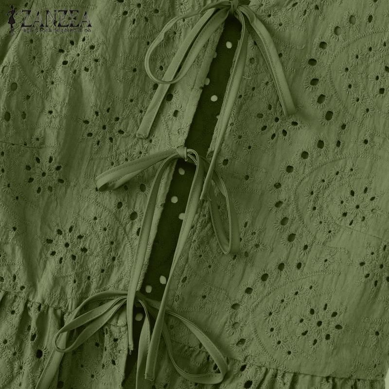 ZANZEA Bluze din dantelă cu mânecă scurtă Bubble cu gât rotund de vară