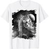Wolf Family Howling Graphic Tee Black White Print Casual Round Neck Tshirt For Men