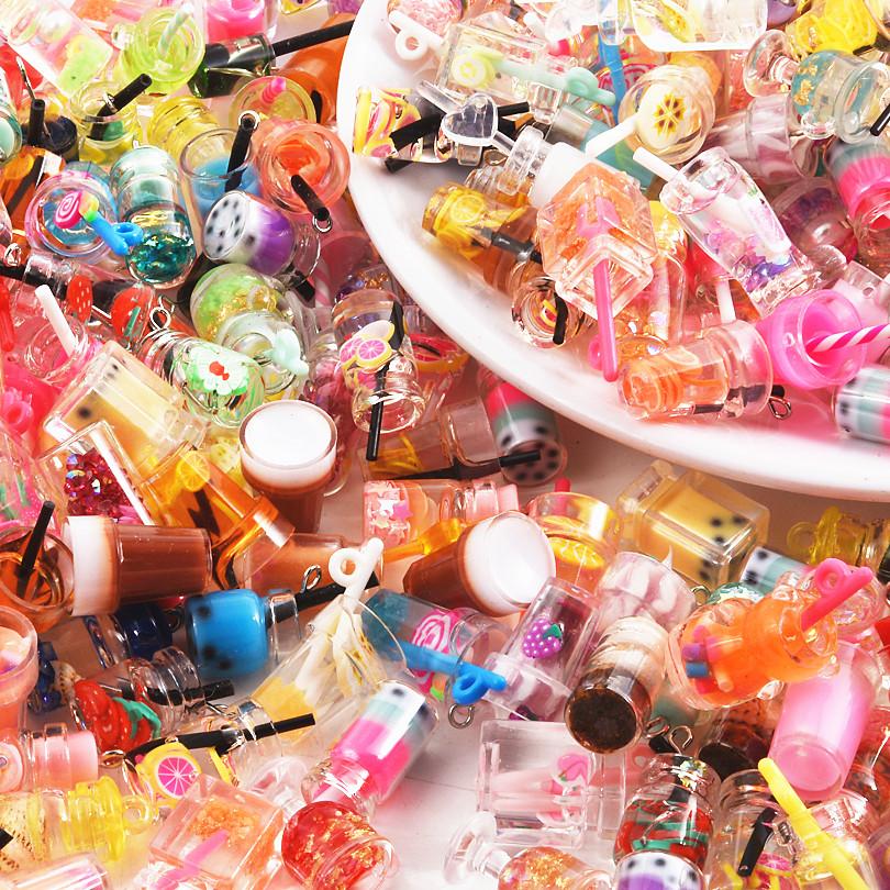 Summer Accessories DIY Assorted Beverage Pendant Fruit Juice Milk Tea Charms For Jewelry Making Supplies Handmade Keychain Bulk