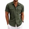 Men's Casual Short Sleeve Button Down Shirts Workwear Style Turn Down Collar Chest Pocket Blouse Tops for Daily Vacation Beach
