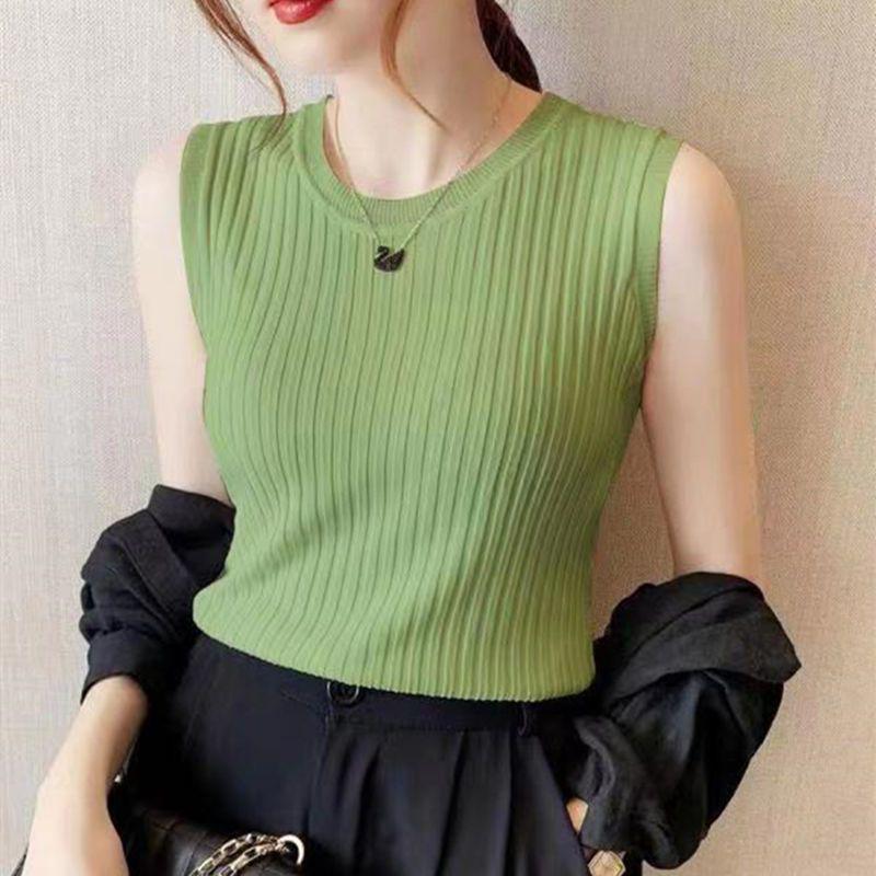2025 Women's Versatile Ice Silk Spaghetti Strap Tank Top Sleeveless Crew Neck Undershirt