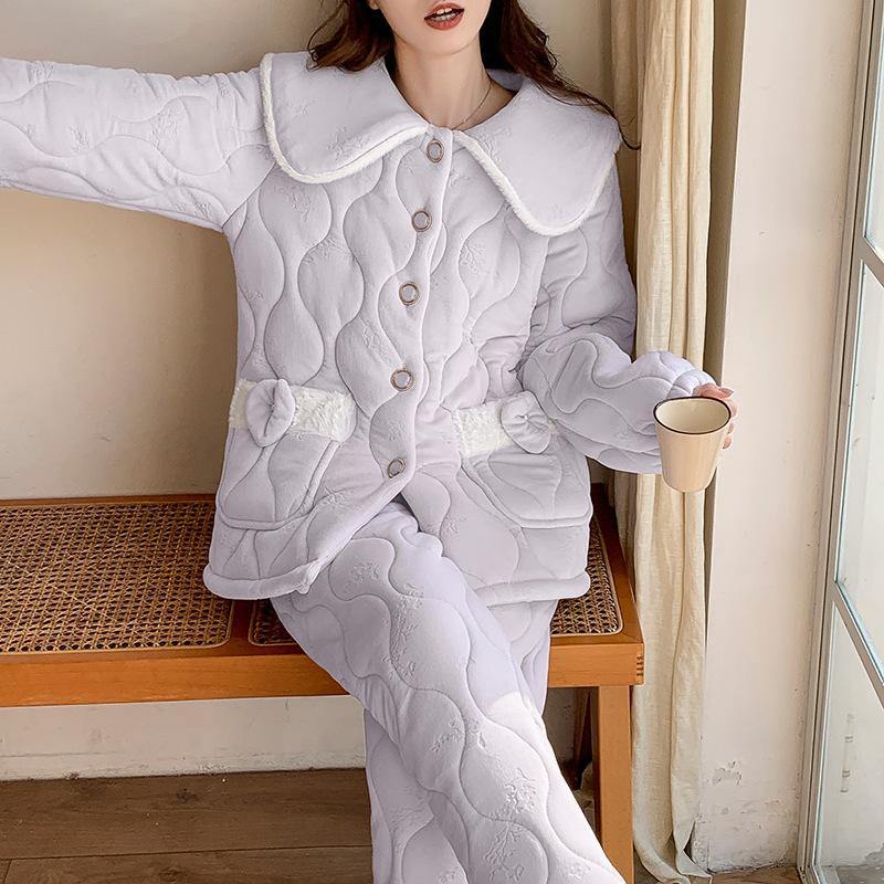 

Vernis winter coral fleece thickened three-layer padded pajamas women s fleece warm flannel loungewear spot M