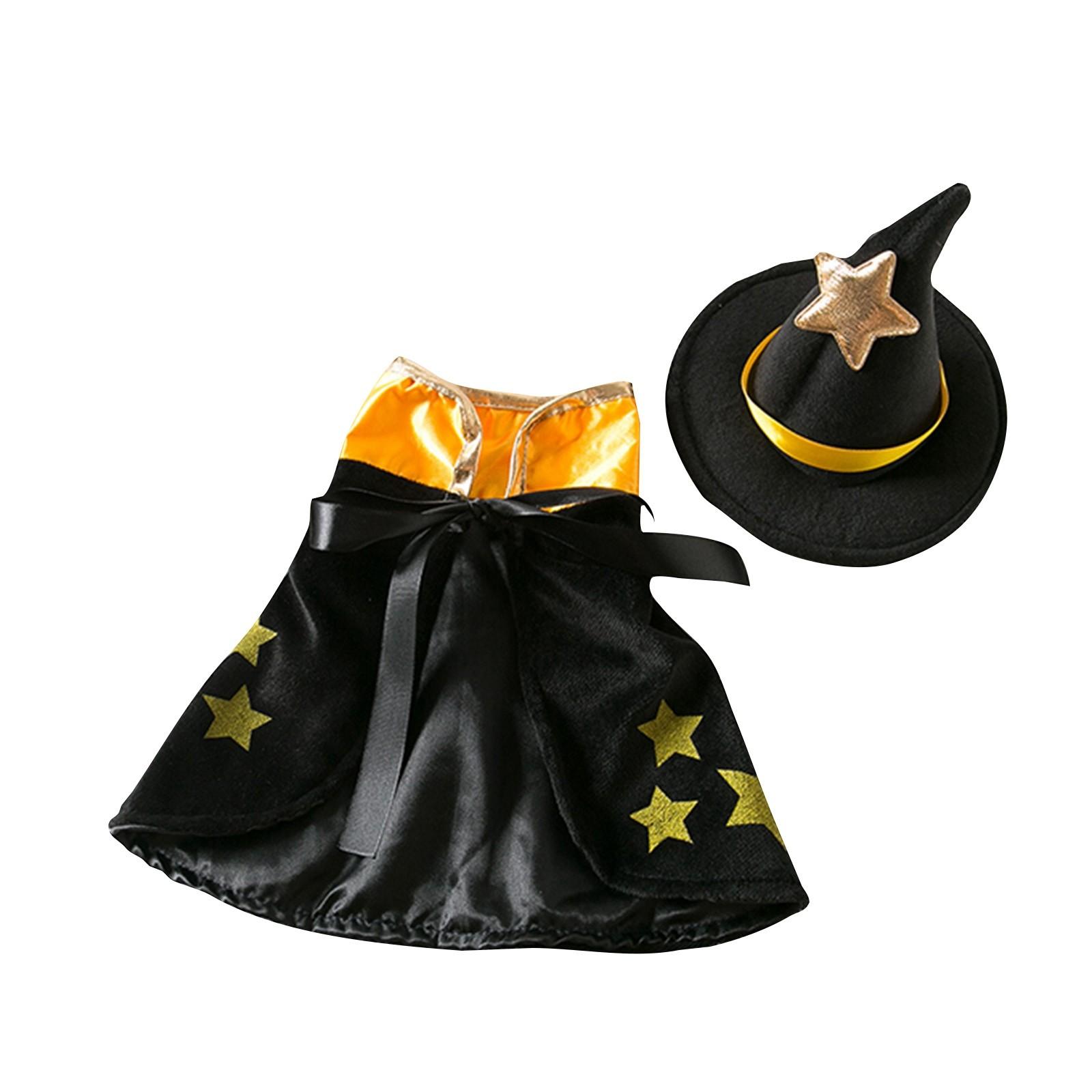 

Хэллоуинский костюм-накидка для собаки со шляпой, набор накидок для питомца, летучая мышь/тыква/звезда, черный, оранжевый и золотой принт с пауками One Size