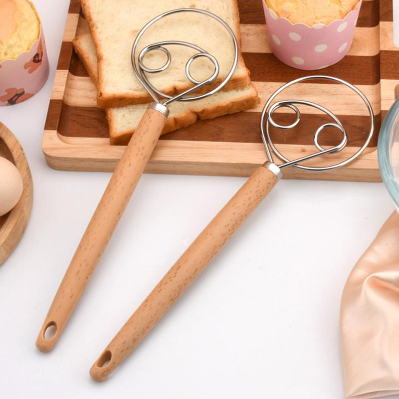 10 Zoll Kreativer Stabmixer DIY Dänisches Brot Edelstahl Backgeschirr Teigschläger Eierschläger Mixer Werkzeug Holzgriff